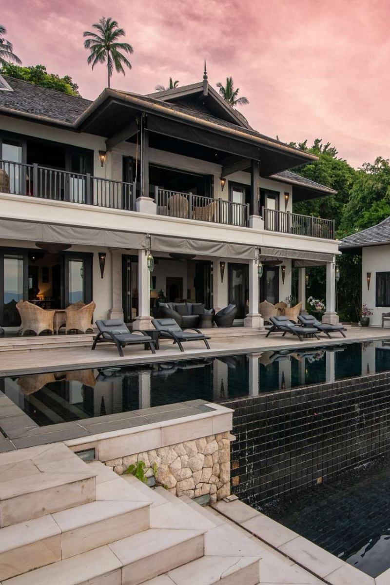 villa pool sunset